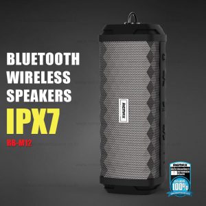 ลำโพง Bluetooth พกพาได้ มีหูหิ้ว ดีไซน์สวย กันได้ถึง 1 เมตร (IPX7) คุณภาพเสียงเยี่ยมทุกย่านเสียง ใช้งานได้นานสูงสุด 5 ชม. Remax RB-M12 สีดำ