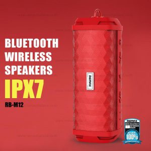 ลำโพง Bluetooth พกพาได้ มีหูหิ้ว ดีไซน์สวย กันได้ถึง 1 เมตร (IPX7) คุณภาพเสียงเยี่ยมทุกย่านเสียง ใช้งานได้นานสูงสุด 5 ชม. Remax RB-M12 สีแดง